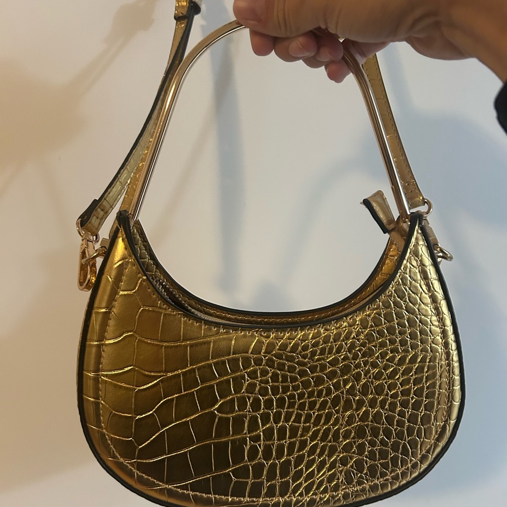 Aldo Metallic Gold Croc-Embossed Shoulder Bag